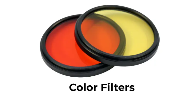Two Color Filters, Red And Yellow, Designed To Enhance Contrast And Alter Hues In Photography For Creative Effects.