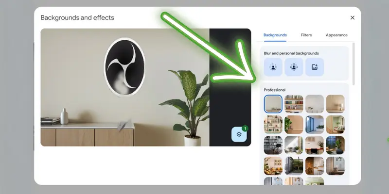 Google Meet's 'Backgrounds And Effects' Feature Showcasing Professional Background Options For Video Calls.