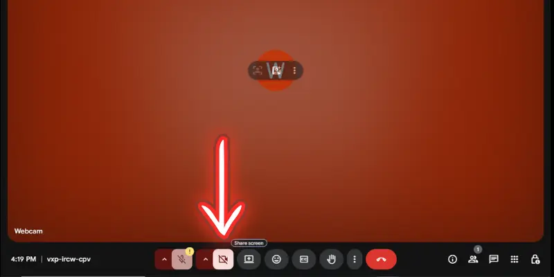 Google Meet Interface Showing The Muted Microphone Icon With The 'Webcam' Label And Other Video Call Controls.