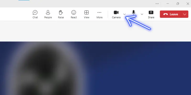 Microsoft Teams Meeting Interface Showing Camera Toggle With An Arrow, Indicating The Option To Select A Camera When Using Multiple Devices.