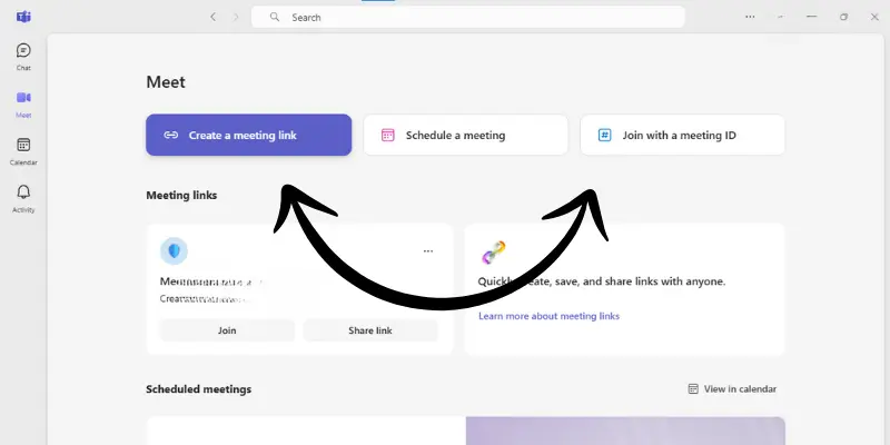 Microsoft Teams Dashboard Showing Options To Create A Meeting Link, Schedule, And Join With A Meeting Id For Seamless Collaboration.