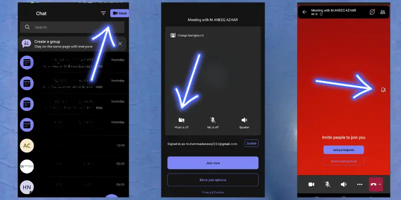 Microsoft Teams Mobile Interface Showing Camera Toggle And Microphone Settings, With Options To Change The Background And Invite Participants.