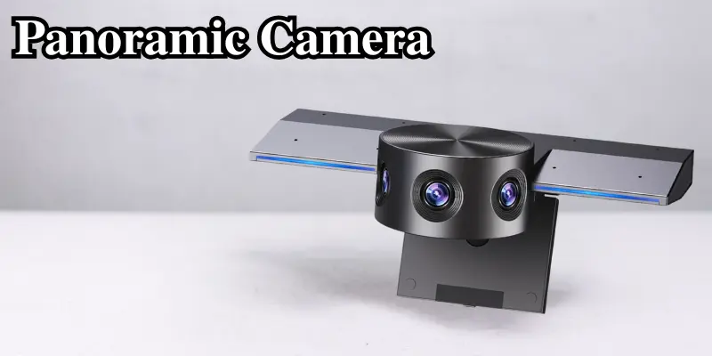 Panoramic Camera With Multiple Lenses Designed For Capturing 360-Degree Views, Mounted On A Sleek Base.