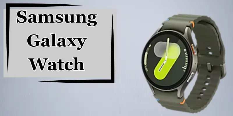 Samsung Galaxy Watch Displaying Smart Features With Green Health Tracking.