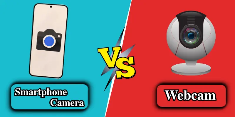 Illustration Showing A Smartphone Camera Vs Webcam Comparison, Highlighting The Visual Difference Between Both Camera Types For Video Meetings.