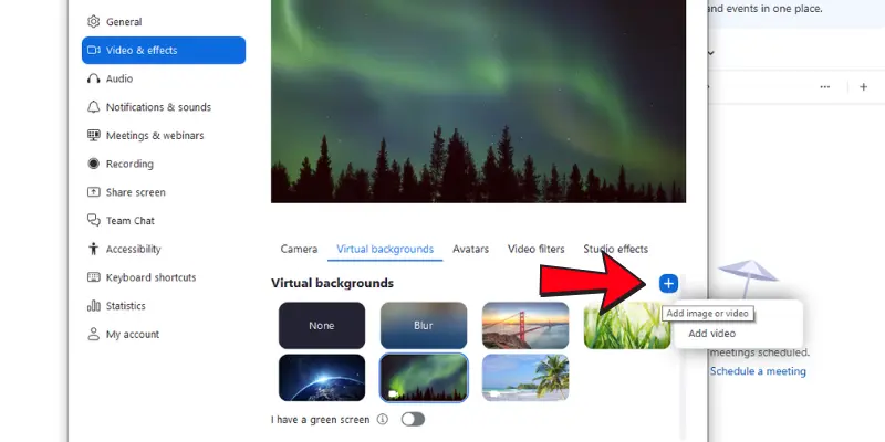 Zoom Settings Page Showing The Option To Add Custom Images Or Videos For Virtual Backgrounds To Enhance Video Calls.